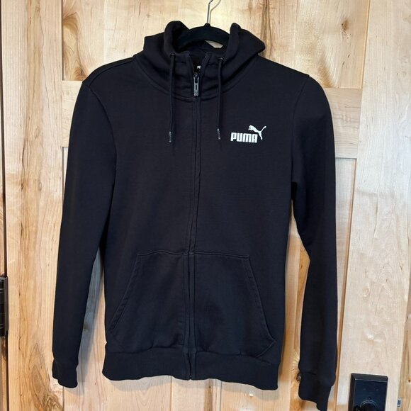 Puma Black Full Zip Hoodie Black Logo S Small 586811-01 - Picture 1 of 7